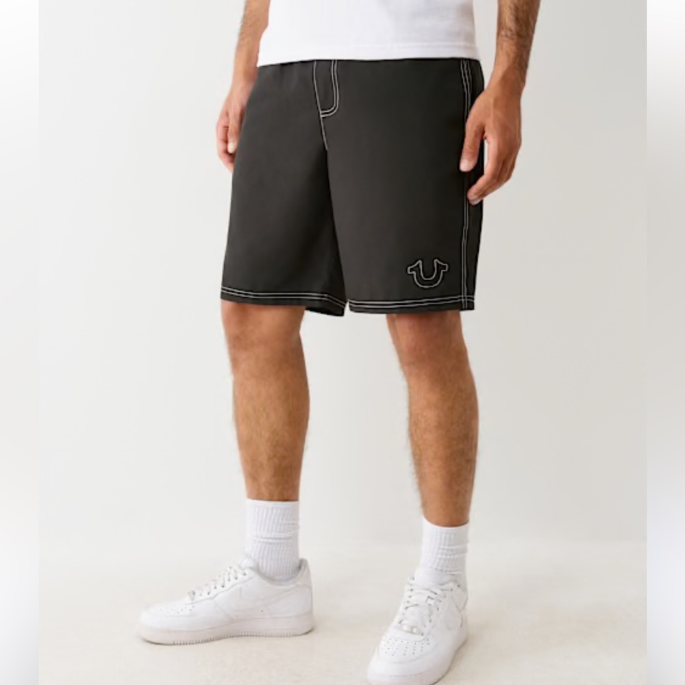 New True‎ Religion Stitched Horseshoe Black 9” board shorts